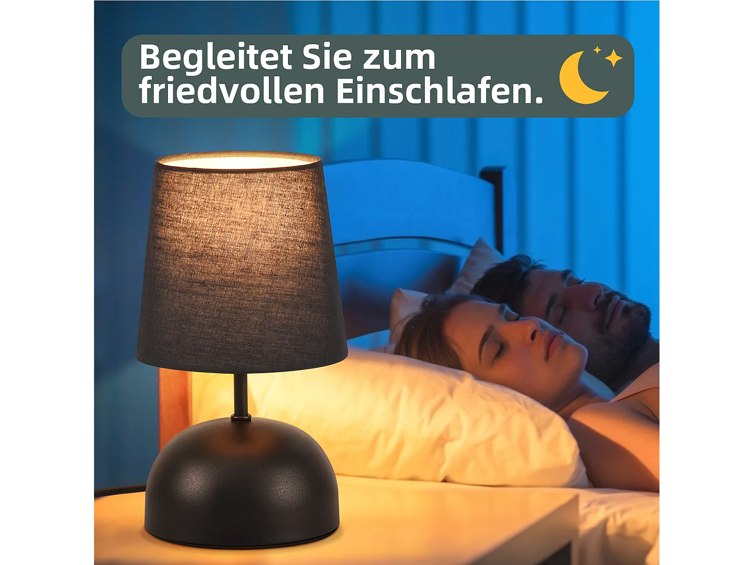 NETTLIFE Lampe de table de chevet lot de 2 avec câble noire petite tissu design moderne