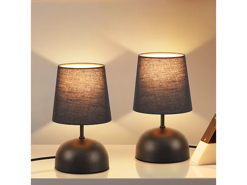 NETTLIFE Tafellamp E14 - 2 stuks - Zwart - modern - Metaal en stof - Nachtlamp met kabel - slaapkamer lamp - voor woonkamer kantoor venster hotel - Zonder lichtbron
