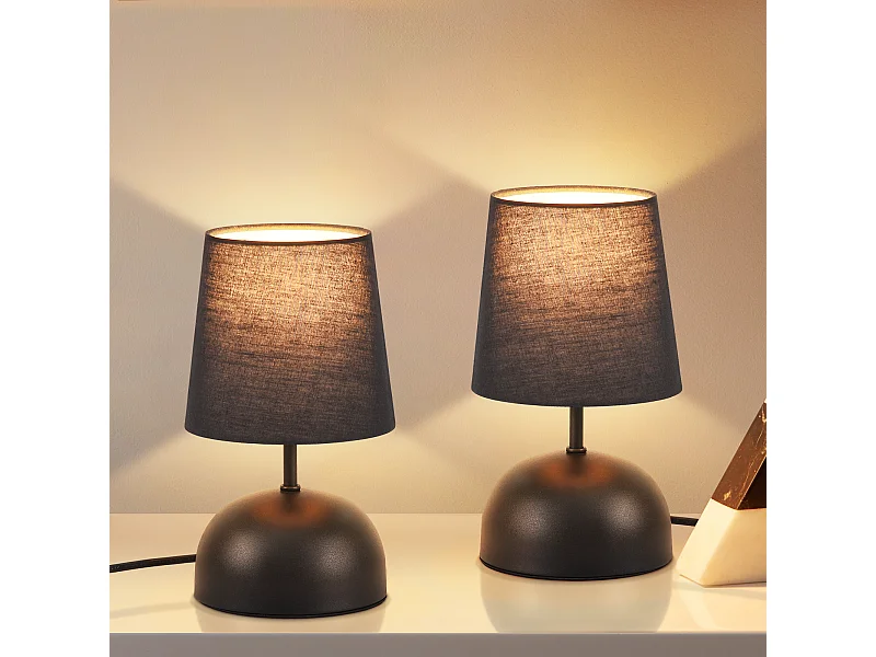 NETTLIFE Tafellamp E14 - 2 stuks - Zwart - modern - Metaal en stof - Nachtlamp met kabel - slaapkamer lamp - voor woonkamer kantoor venster hotel - Zonder lichtbron