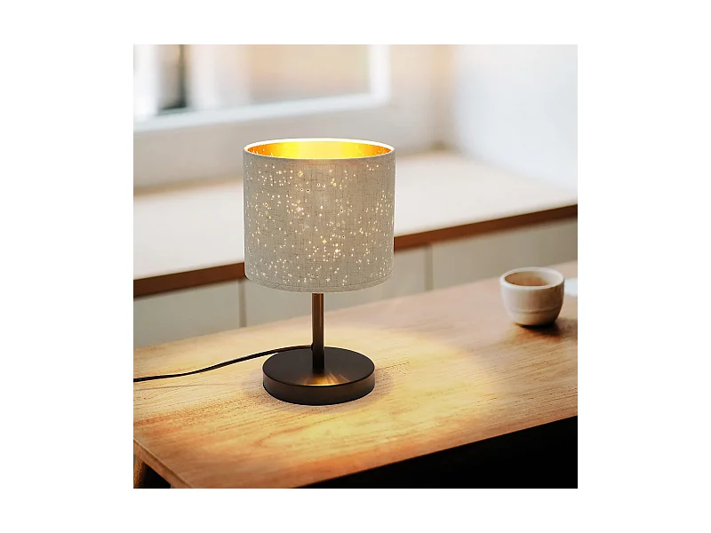 NETTLIFE Landhausstil Tischlampe Stoff E27 Retro Stern Design Weiß