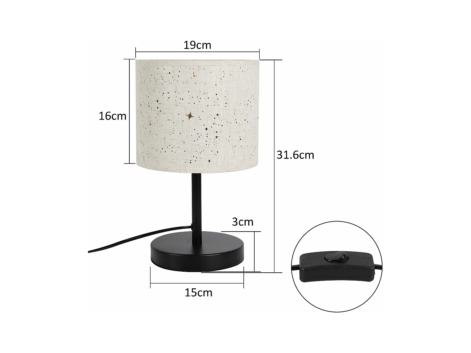 NETTLIFE Landhuis Stijl Tafellamp Stof E27 Retro Ster Design Wit