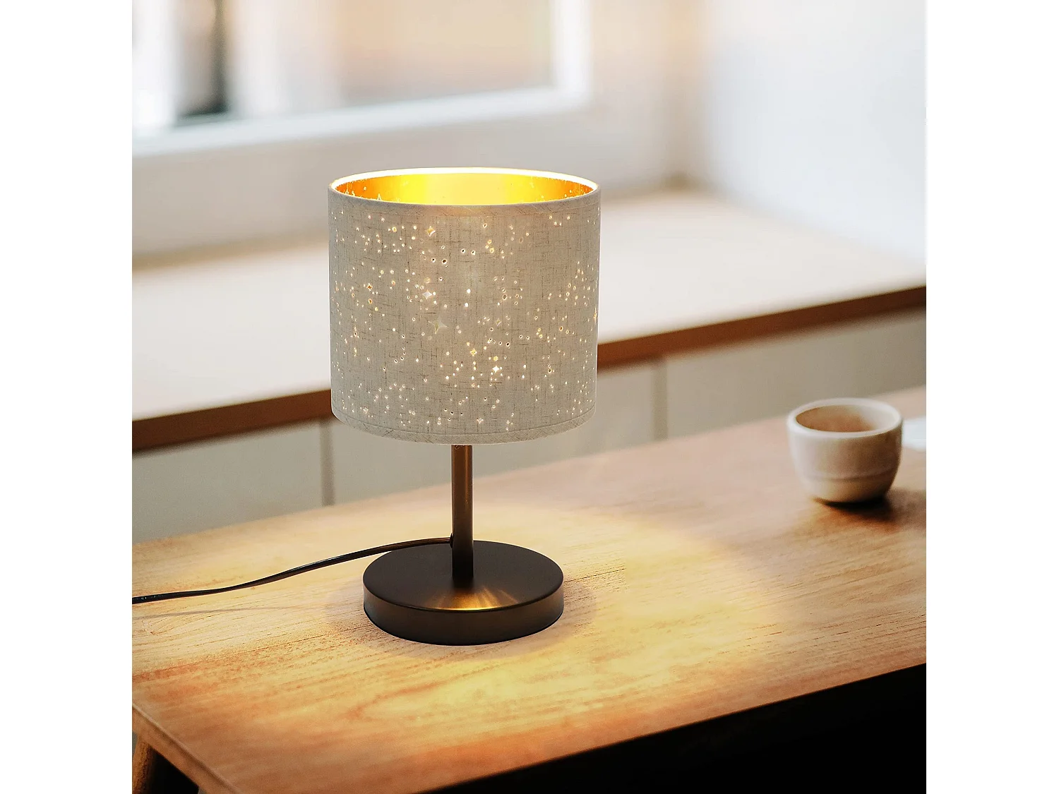 NETTLIFE Landelijke tafellamp Stoffen bedlamp E27 Vintage Retro Ster Design Wit