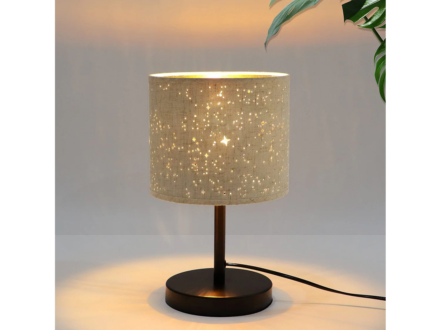 NETTLIFE Landelijke tafellamp Stoffen bedlamp E27 Vintage Retro Ster Design Wit