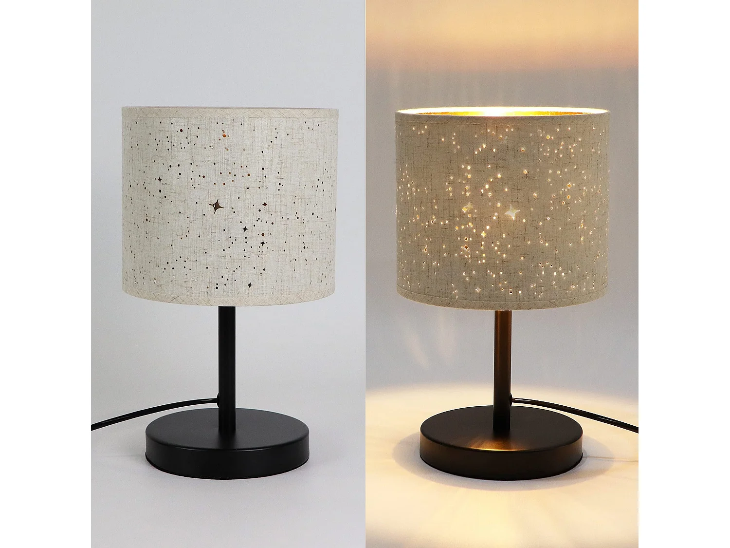 NETTLIFE Lampa stołowa w stylu wiejskim, tkanina, lampka nocna E27, vintage, retro, gwiazda, biała