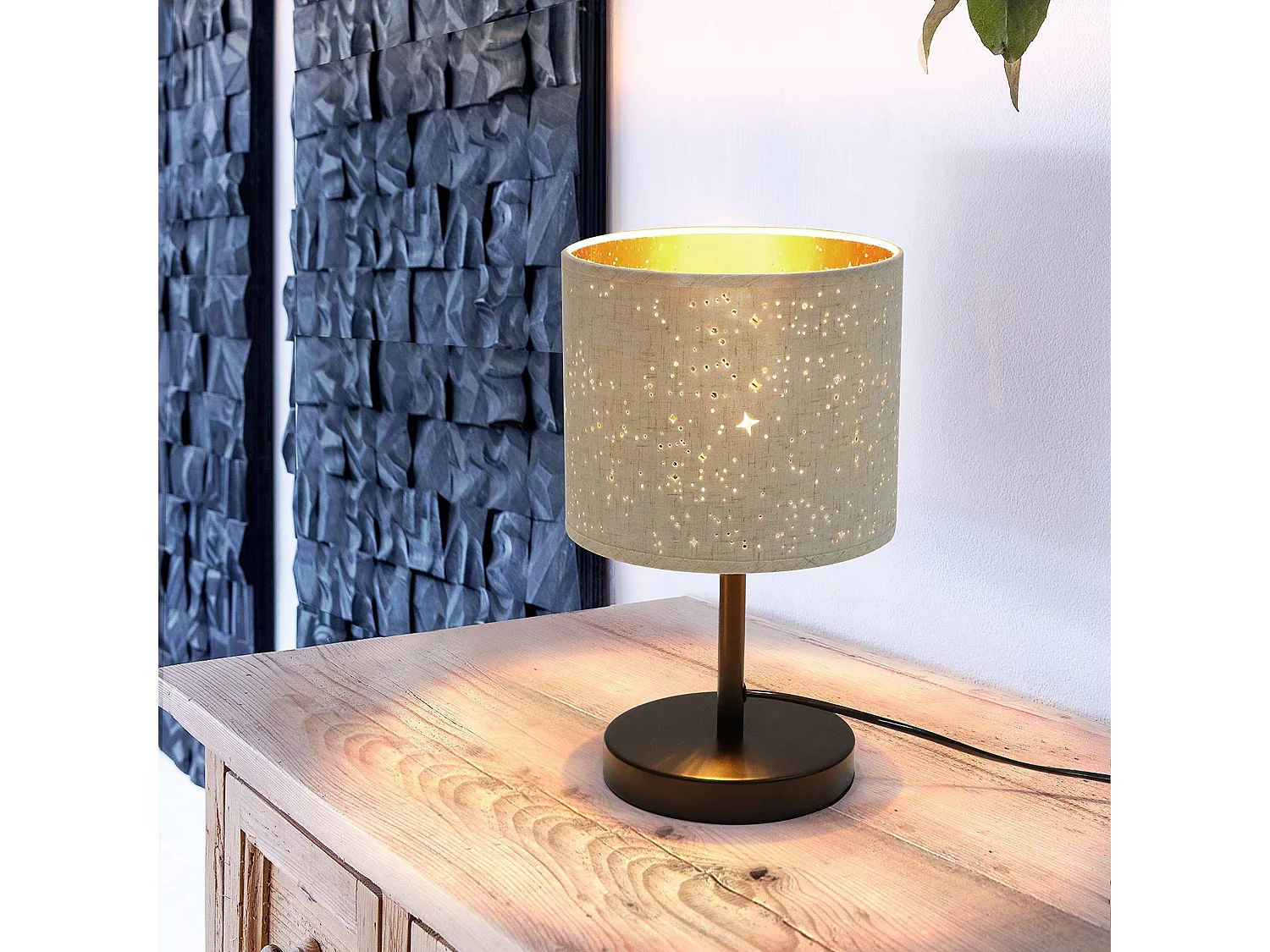 NETTLIFE Landelijke tafellamp Stoffen bedlamp E27 Vintage Retro Ster Design Wit