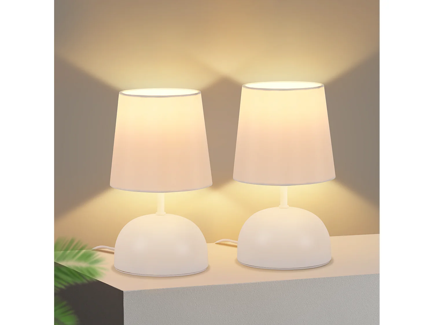 NETTLIFE Bedlamp Set van 2 met Kabel Wit Stoffen Nachtlampje Modern Slaapkamerontwerp
