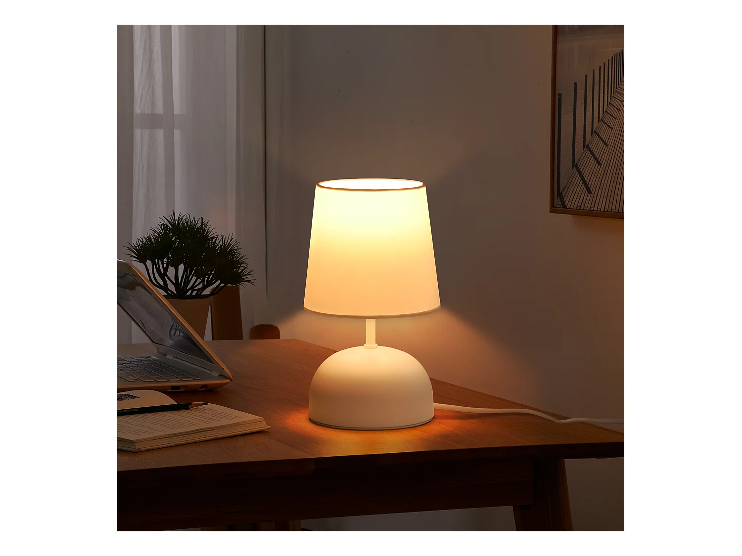 NETTLIFE Bedlamp Set van 2 met Kabel Wit Stoffen Nachtlampje Modern Slaapkamerontwerp