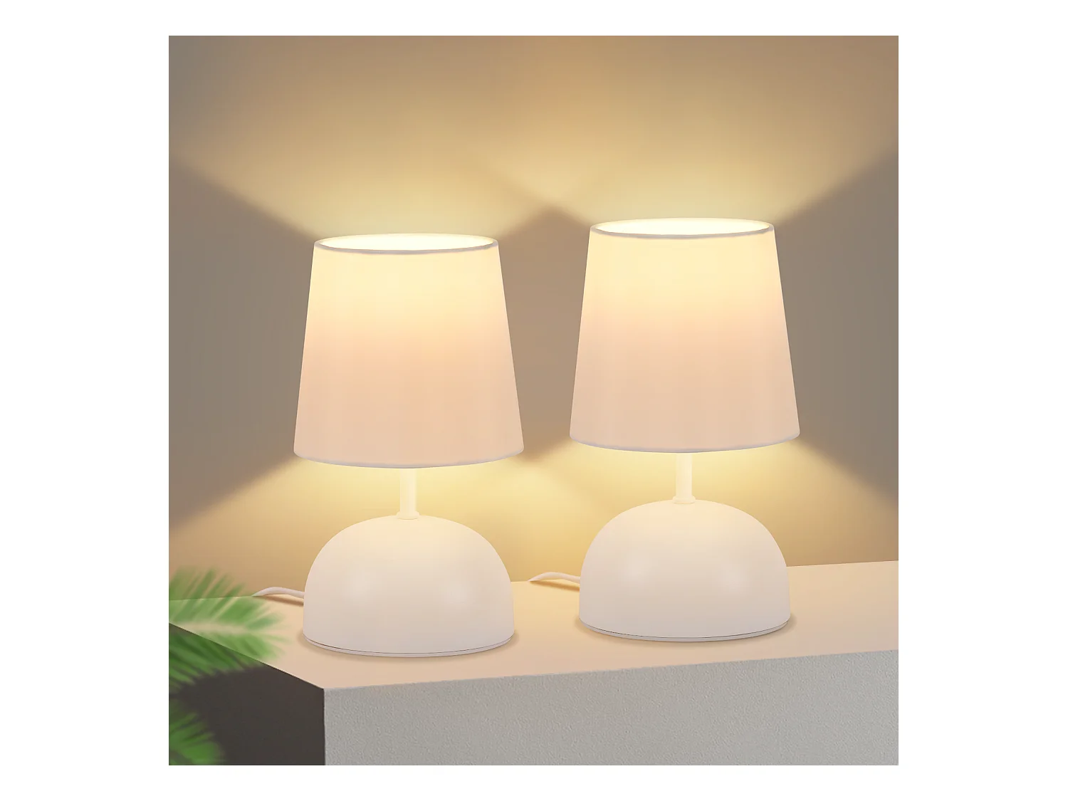 NETTLIFE Lampe de chevet Lot de 2 lampes de table avec câble Blanc Tissu Lampe de nuit Moderne Chambre à coucher Design