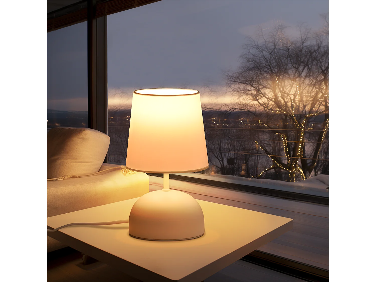 NETTLIFE Lampka nocna Zestaw 2 lamp stołowych z kablem Lampka nocna z białej tkaniny Nowoczesny projekt sypialni