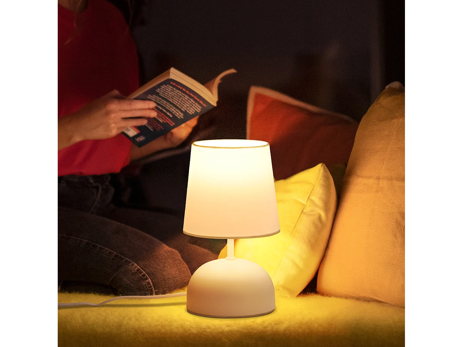 NETTLIFE Lampka nocna Zestaw 2 lamp stołowych z kablem Lampka nocna z białej tkaniny Nowoczesny projekt sypialni