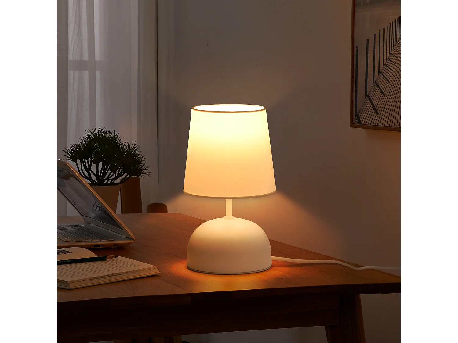 NETTLIFE Tafellamp E14 - 2 stuks - Wit - modern - Metaal en stof - Nachtlamp met kabel - slaapkamer lamp - voor woonkamer kantoor venster hotel - Zonder lichtbron