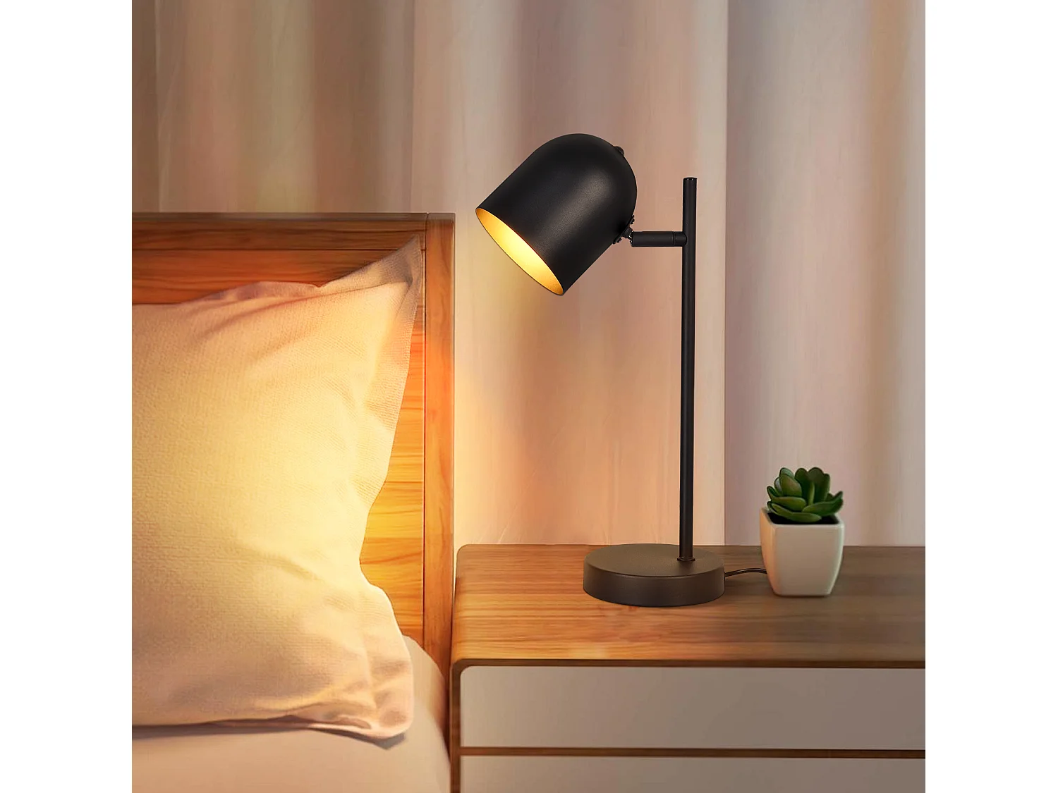 NETTLIFE Lampe de table lampe de chevet rétro vintage lampe de table salon industriel en or noir en métal E14 sans ampoule