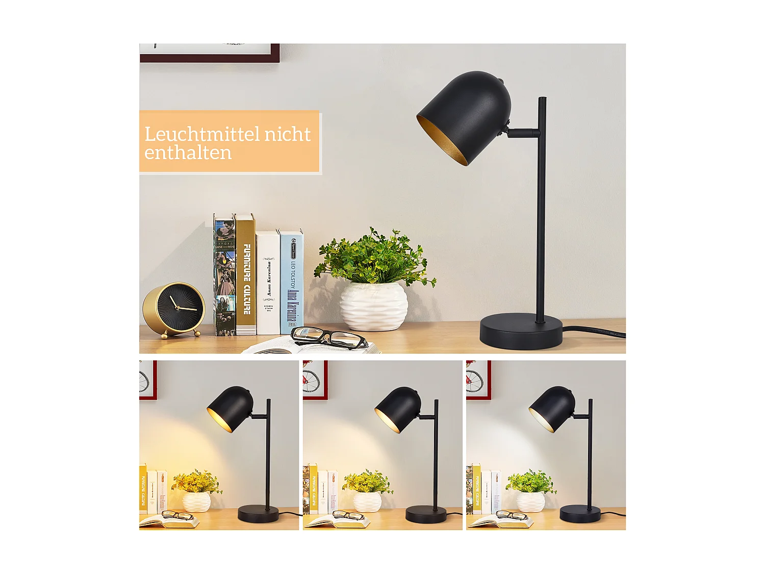 NETTLIFE Lampe de table lampe de chevet rétro vintage lampe de table salon industriel en or noir en métal E14 sans ampoule