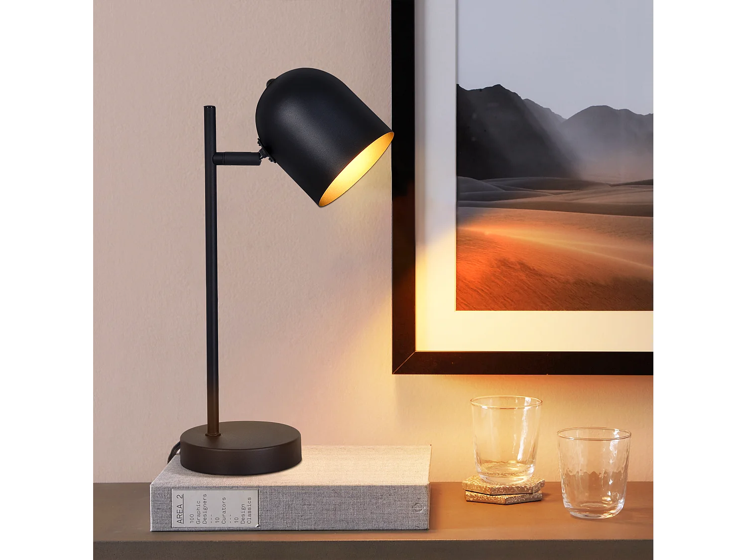 NETTLIFE Tischlampe Nachttischlampe Retro Schwarz Gold Metall E14 ohne Leuchtmittel