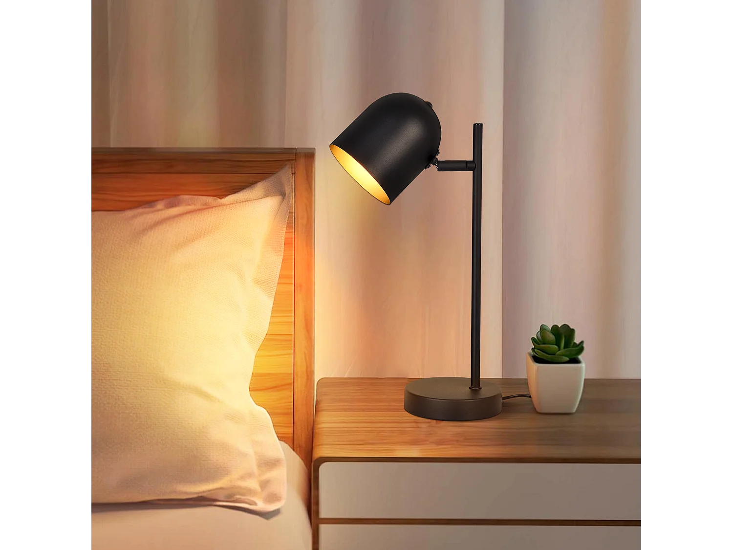 NETTLIFE Tischlampe Nachttischlampe Retro Schwarz Gold Metall E14 ohne Leuchtmittel