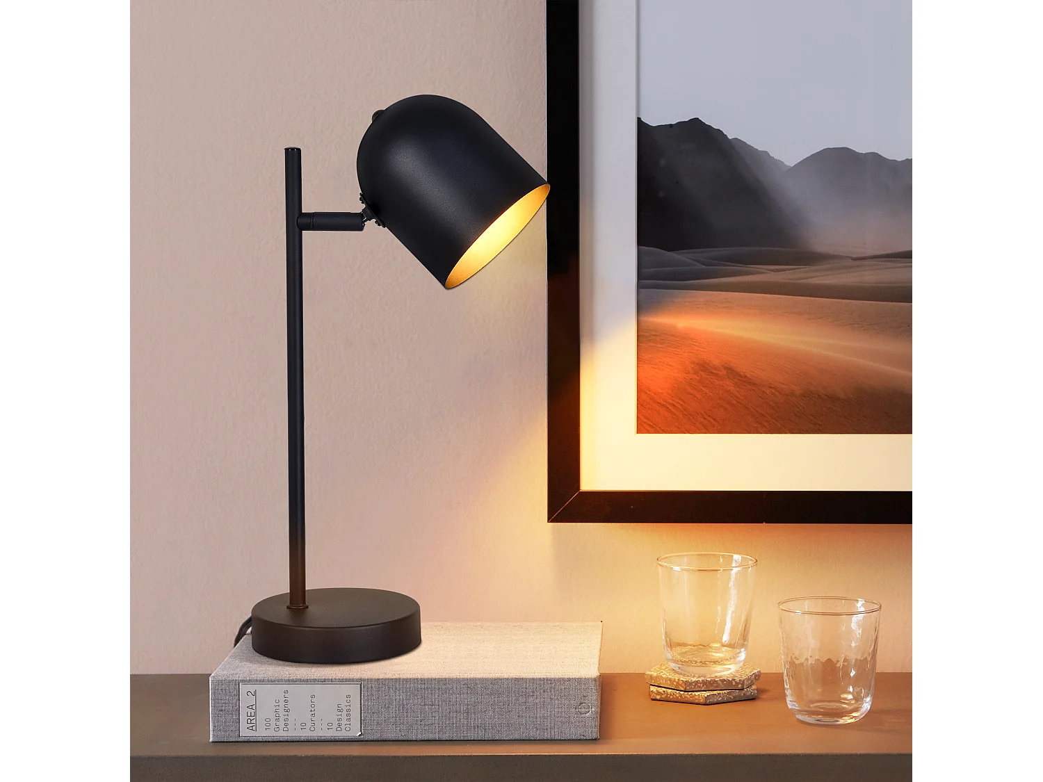 NETTLIFE Lampe de table lampe de chevet rétro vintage lampe de table salon industriel en or noir en métal E14 sans ampoule