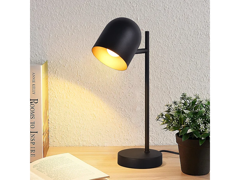 NETTLIFE Lampa stołowa vintage retro lampka nocna przemysłowa lampa stołowa do salonu czarne złoto metal E14 bez żarówki