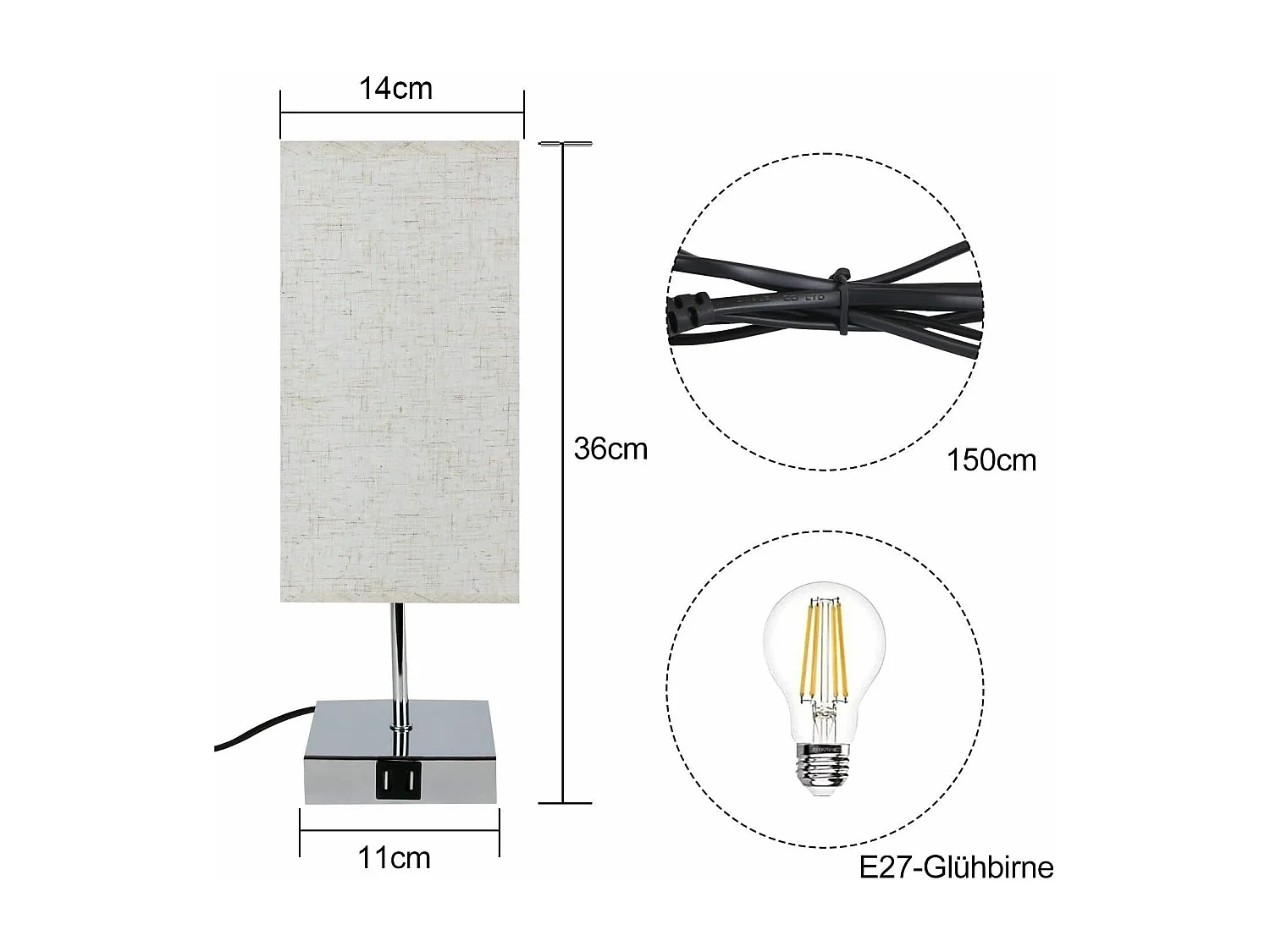 NETTLIFE Lampe de chevet tactile à intensité variable vintage E27 avec fonction de chargement USB LED modifiable