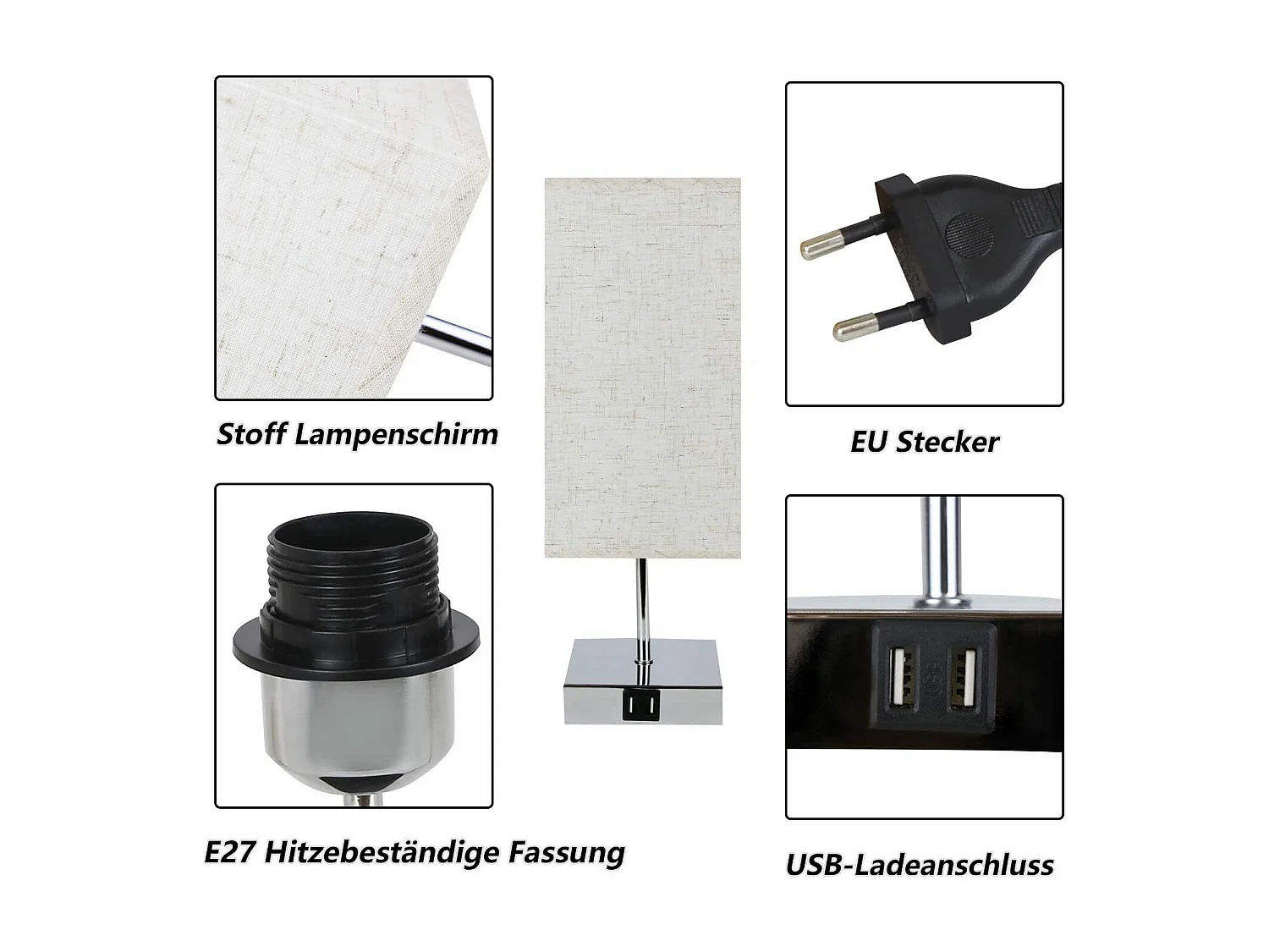 NETTLIFE Lampe de chevet tactile à intensité variable vintage E27 avec fonction de chargement USB LED modifiable