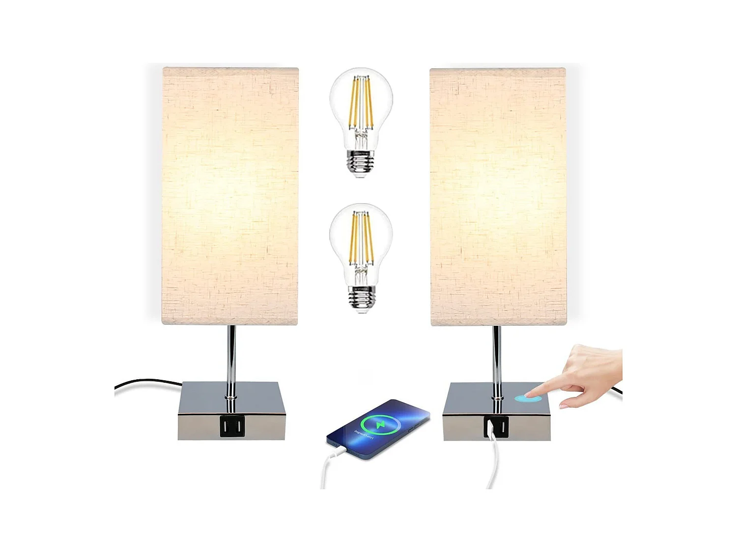 NETTLIFE Lampe de chevet tactile à intensité variable vintage E27 avec fonction de chargement USB LED modifiable