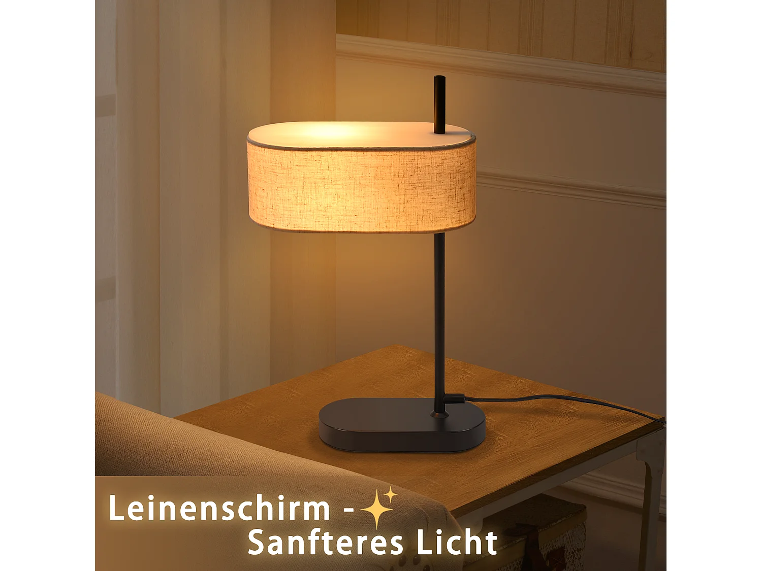 NETTLIFE Tafellamp E14 2 Stuks Vintage zwart met Stoffen lampenkap Bedlamp met schakelaar en kabel voor woonkamer | kantoor | Slaapkamer Zonder lichtbron