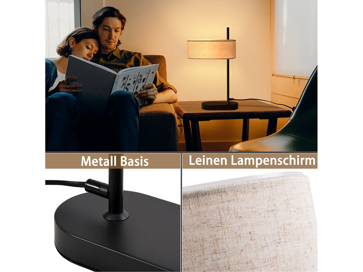 NETTLIFE Tafellamp E14 2 Stuks Vintage zwart met Stoffen lampenkap Bedlamp met schakelaar en kabel voor woonkamer | kantoor | Slaapkamer Zonder lichtbron