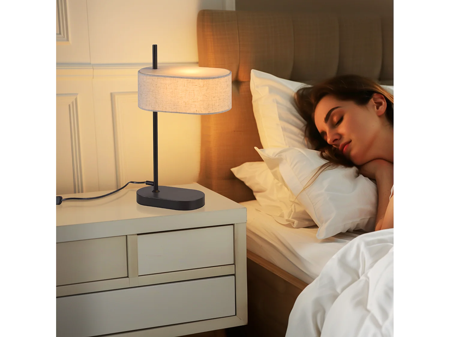 NETTLIFE Lampe de chevet chambre lampe de table vintage - 44,5cm E14 lin noir avec interrupteur rétro