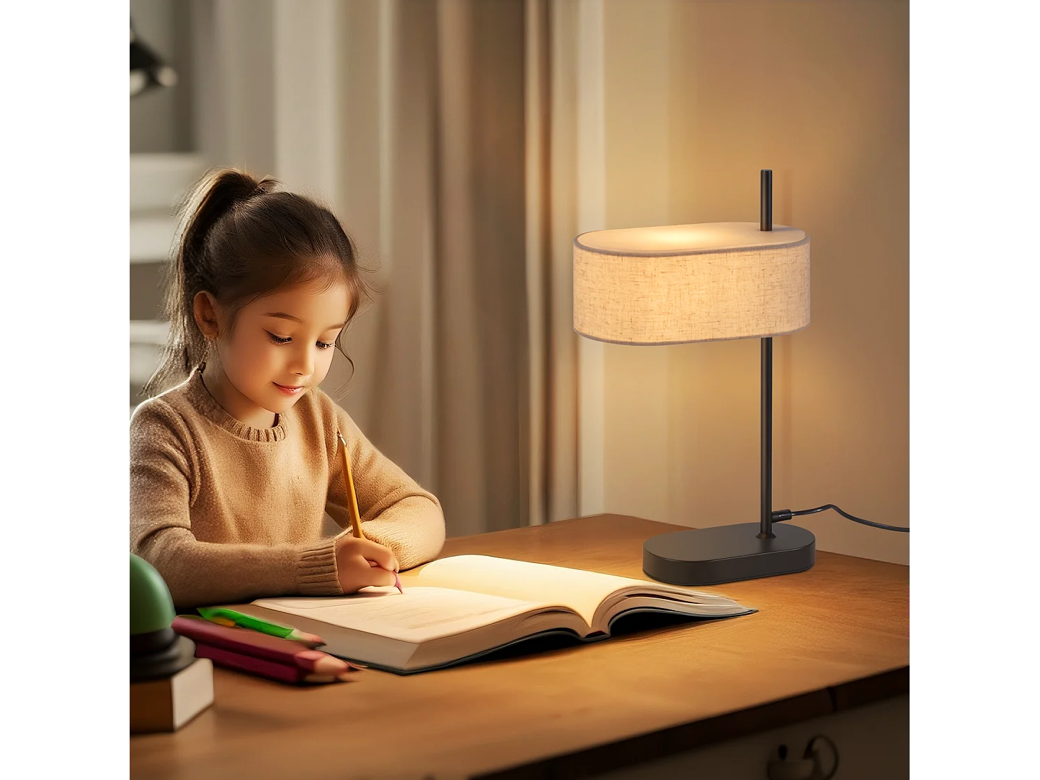 NETTLIFE Lampe de chevet chambre lampe de table vintage - 44,5cm E14 lin noir avec interrupteur rétro