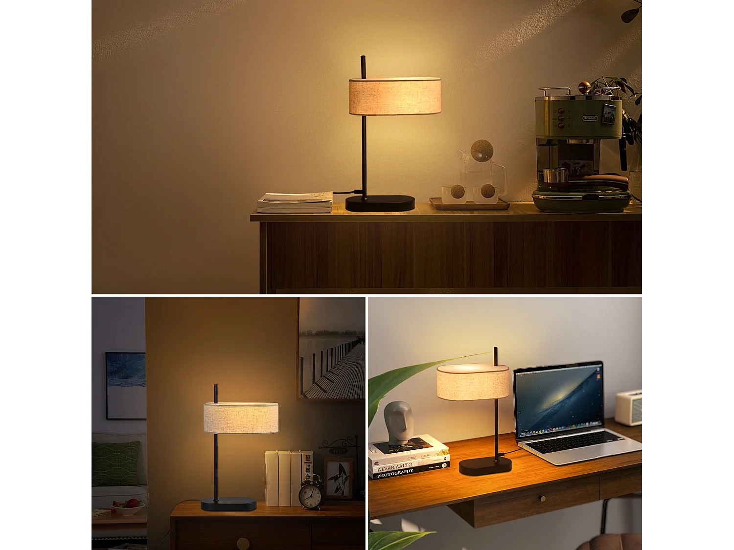 NETTLIFE Lampe de chevet chambre lampe de table vintage - 44,5cm E14 lin noir avec interrupteur rétro