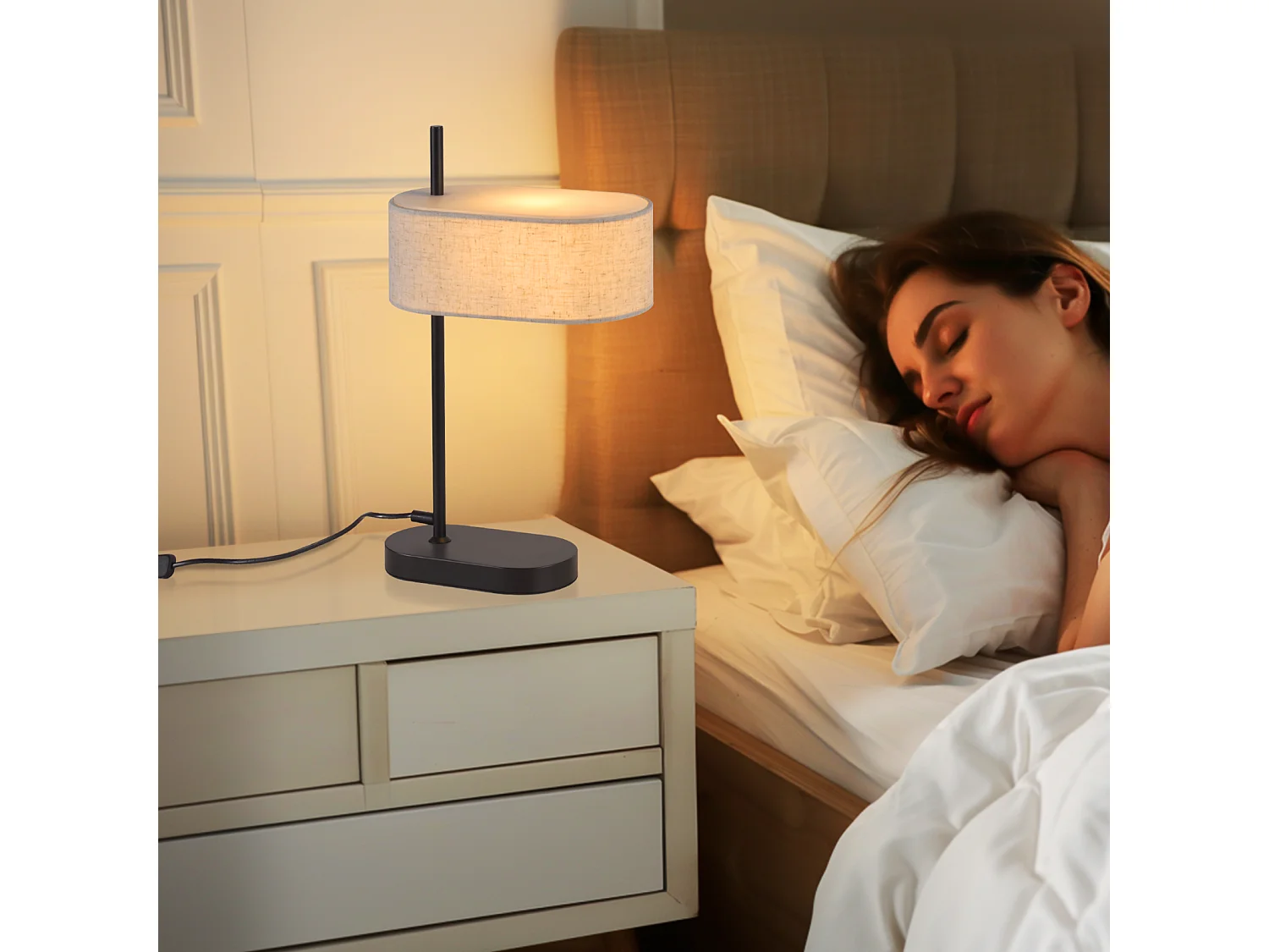 NETTLIFE Lampe de chevet chambre lampe de table vintage - 44,5cm E14 lin noir avec interrupteur rétro