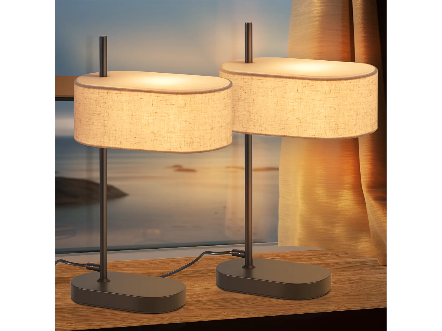 NETTLIFE Lampe de chevet chambre lampe de table vintage - 44,5cm E14 lin noir avec interrupteur rétro