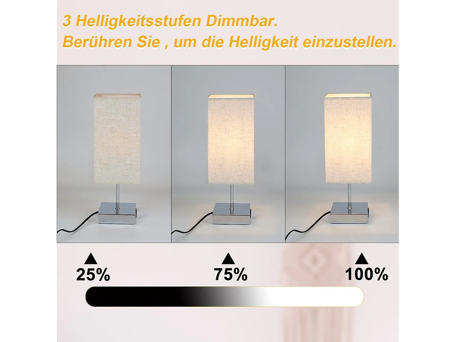 NETTLIFE Lampe de chevet tactile à intensité variable abat-jour en tissu vintage E27 avec fonction de chargement USB
