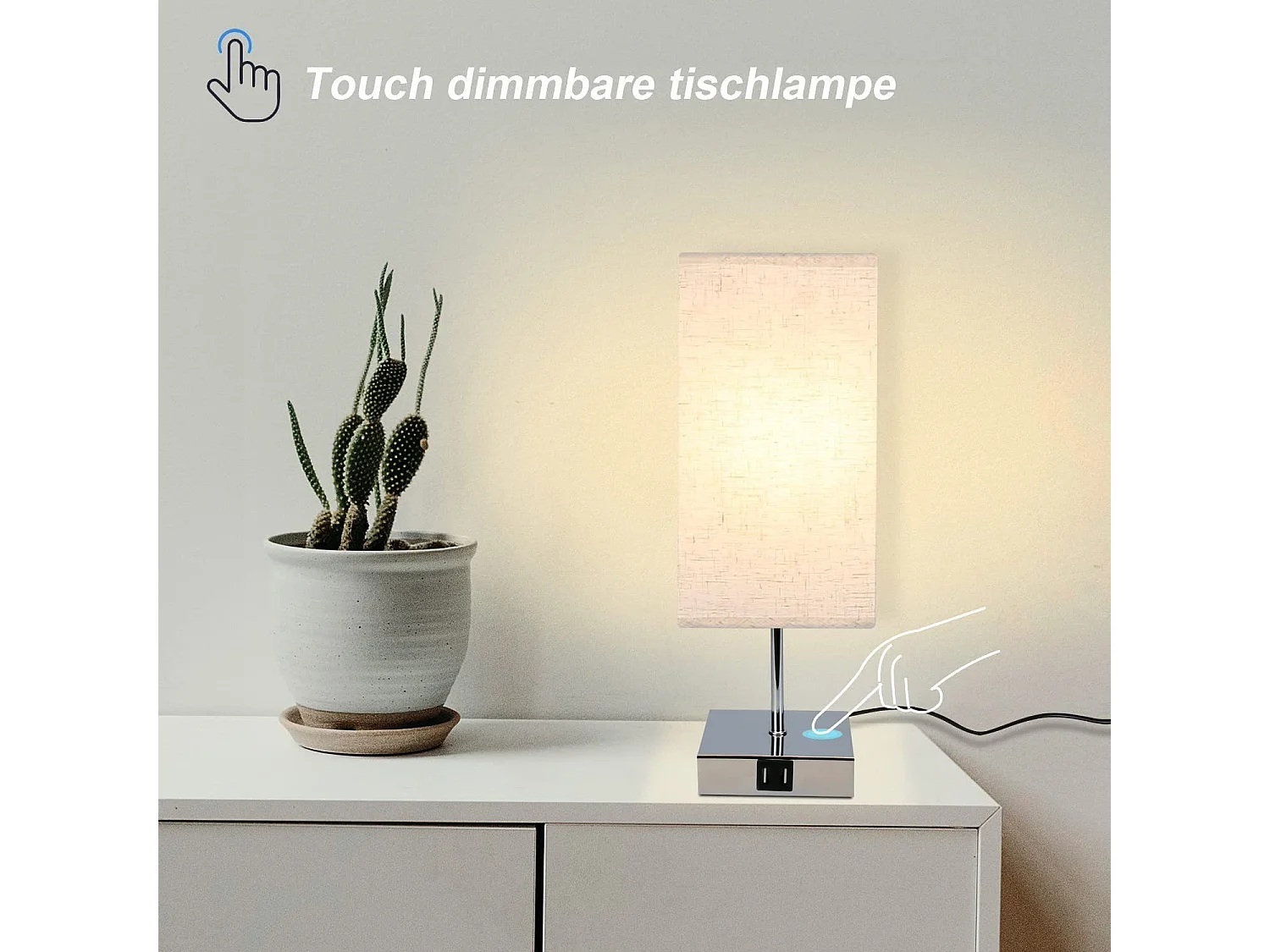 NETTLIFE Lampe de chevet tactile à intensité variable abat-jour en tissu vintage E27 avec fonction de chargement USB