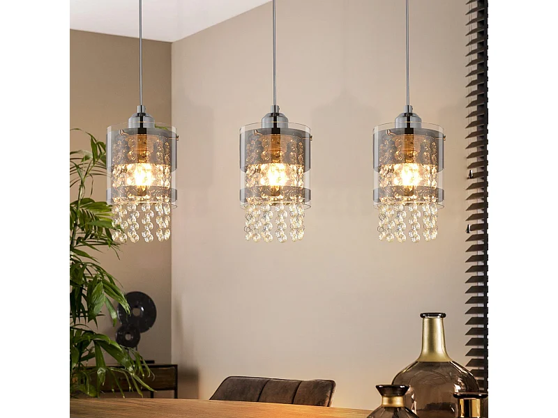 NETTLIFE Pendelleuchte, 3 Glühbirnen, E27, modern, Durchmesser 60 cm, höhenverstellbar, Design, Glas und Kristall, Esszimmer, max. 25 W