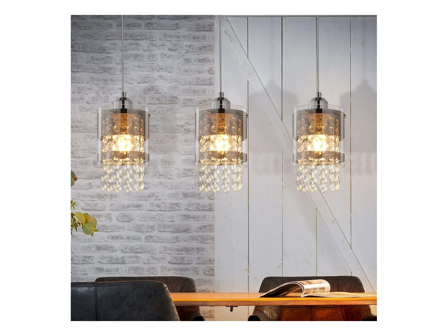 NETTLIFE Suspension 3 Ampoules E27 Moderne Diam.60CM Hauteur Réglable Design Verre et Cristal pour Salon Chambre Cuisine Salle à Manger Max.25w