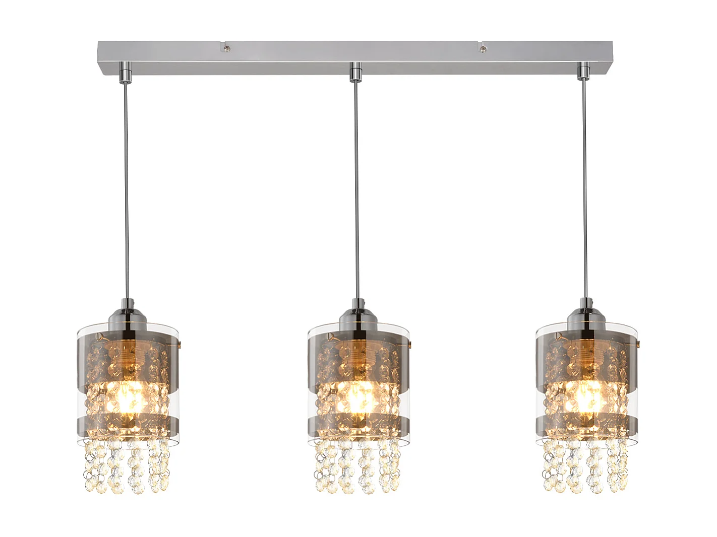 NETTLIFE Suspension 3 Ampoules E27 Moderne Diam.60CM Hauteur Réglable Design Verre et Cristal pour Salon Chambre Cuisine Salle à Manger Max.25w