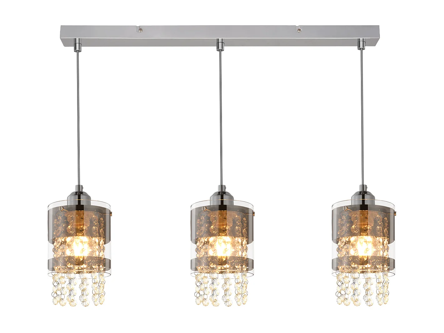 NETTLIFE Suspension 3 Ampoules E27 Moderne Diam.60CM Hauteur Réglable Design Verre et Cristal pour Salon Chambre Cuisine Salle à Manger Max.25w