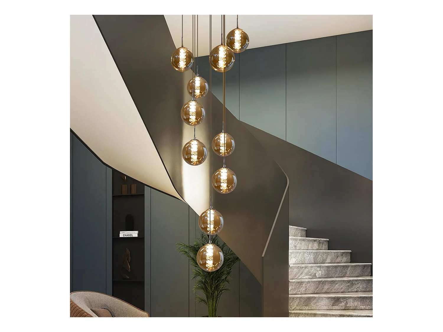 NETTLIFE Suspension table de salle à manger Suspension réglable en hauteur Lustre Suspension à 10 flammes en verre