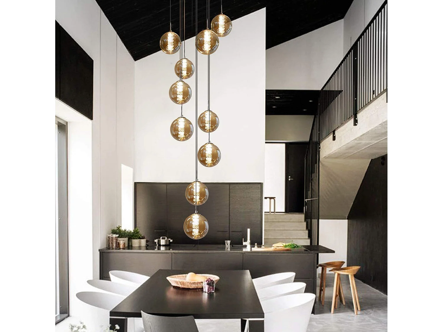 Lámpara colgante de mesa de comedor NETTLIFE con altura ajustable y 10 luces de llama de vidrio