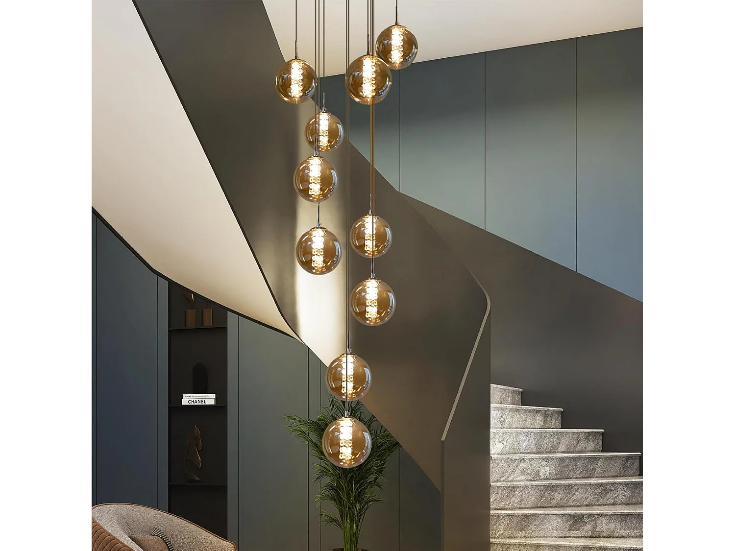 NETTLIFE Suspension table de salle à manger Suspension réglable en hauteur Lustre Suspension à 10 flammes en verre