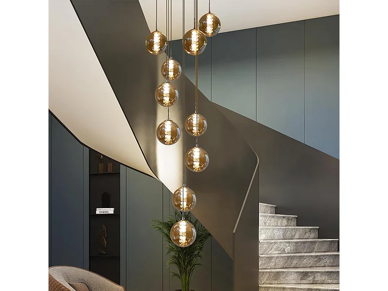 NETTLIFE Suspension table de salle à manger Suspension réglable en hauteur Lustre Suspension à 10 flammes en verre