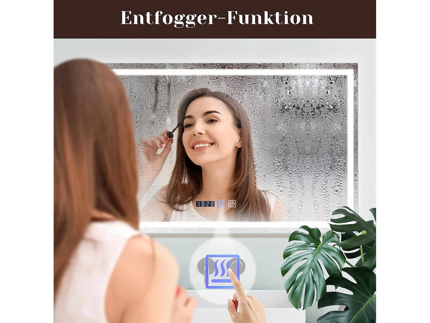 NETTLIFE Miroir lumineux salle de bain - 100x60 cm LED, IP44, interrupteur tactile, horloge désembuage, réglable