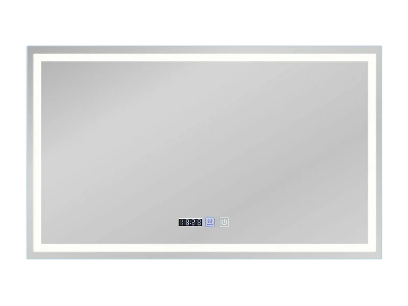 NETTLIFE Espejo de baño con luz LED - 100x60 cm LED, IP44, interruptor táctil, reloj antineblina, ajustable