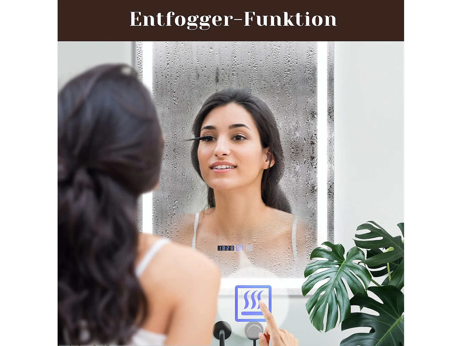 NETTLIFE Miroir lumineux salle de bain - 60x80 cm LED, muurschildering, IP44, tactiele onderbreking, horloge, verstelbaar