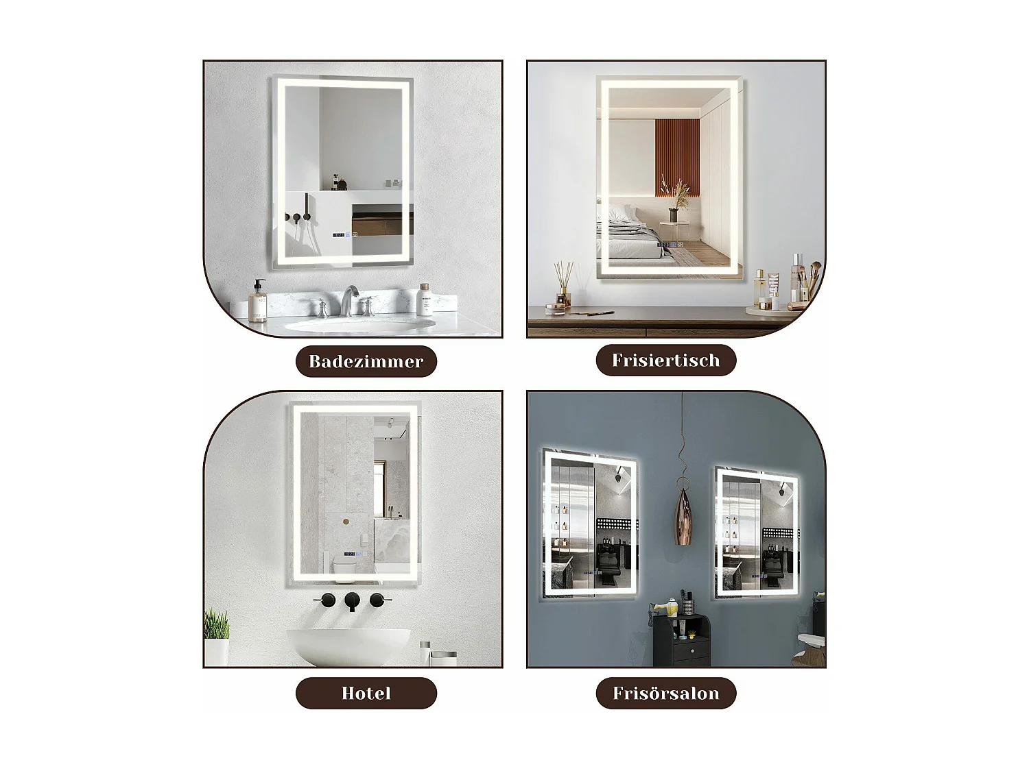 NETTLIFE Miroir lumineux salle de bain - 60x80 cm LED, muurschildering, IP44, tactiele onderbreking, horloge, verstelbaar