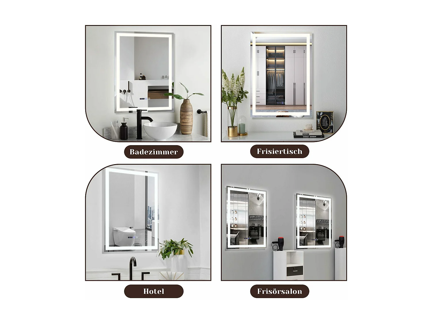 NETTLIFE Miroir lumineux salle de bain - 50x70 cm LED, mural, IP44, interrupteur tactile, horloge, antibuée, réglable