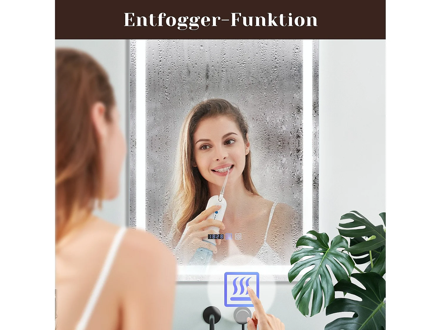 NETTLIFE Miroir lumineux salle de bain - 50x70 cm LED, mural, IP44, interrupteur tactile, horloge, antibuée, réglable