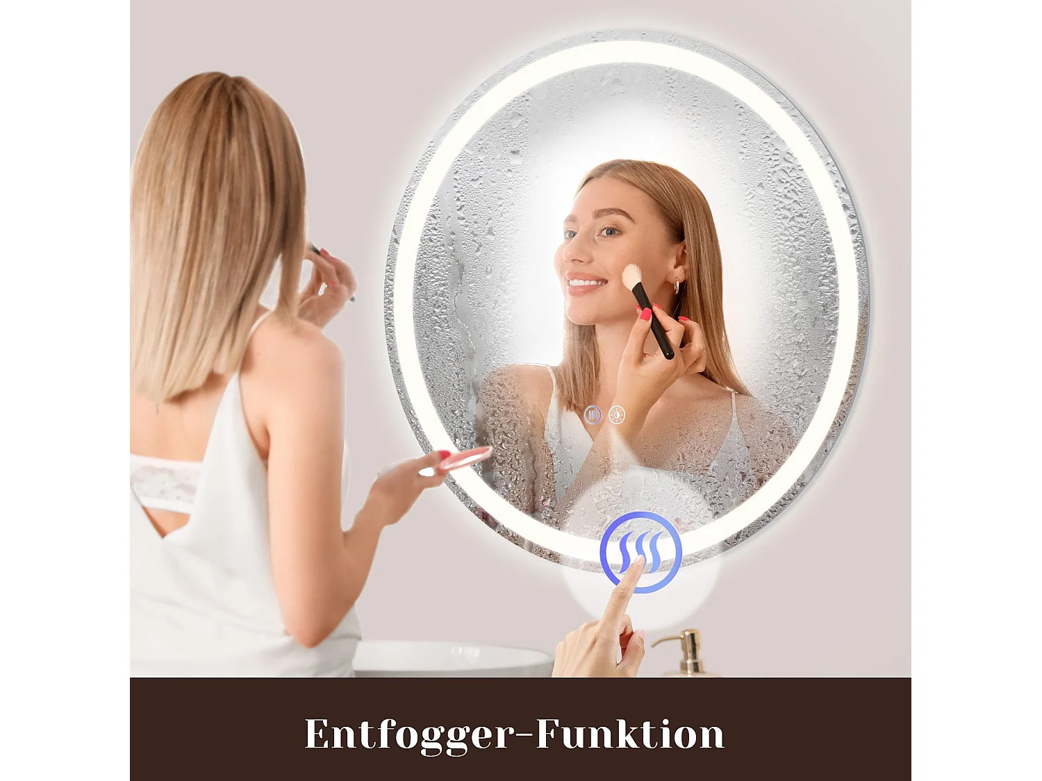 NETTLIFE Miroir lumineux salle de bain - Rond 80 cm LED, IP44, interrupteur tactile, antibuée, réglable 3000K-6500K