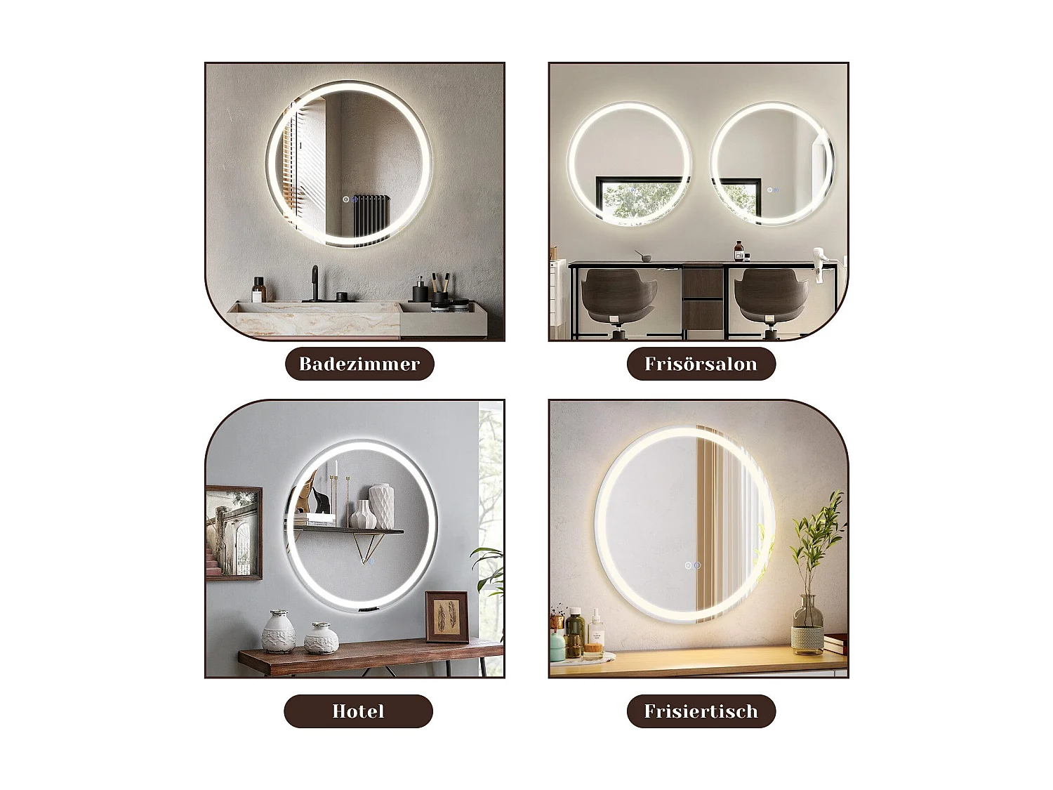 NETTLIFE Miroir lumineux salle de bain - Rond 80 cm LED, IP44, interrupteur tactile, antibuée, réglable 3000K-6500K