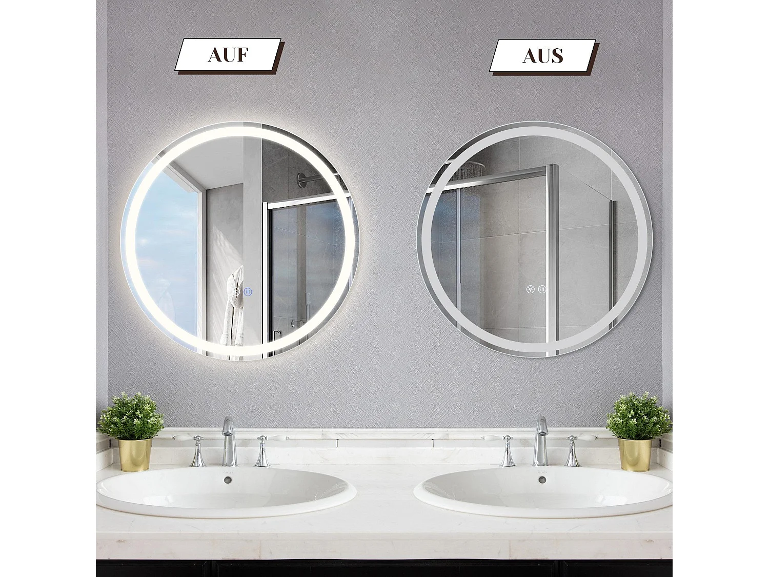 NETTLIFE Miroir lumineux salle de bain - Rond 80 cm LED, IP44, interrupteur tactile, antibuée, réglable 3000K-6500K